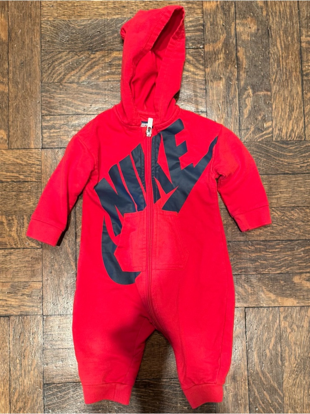 Nike Infant Red Hooded One Piece Romper Playsuit Size 6-9 Months